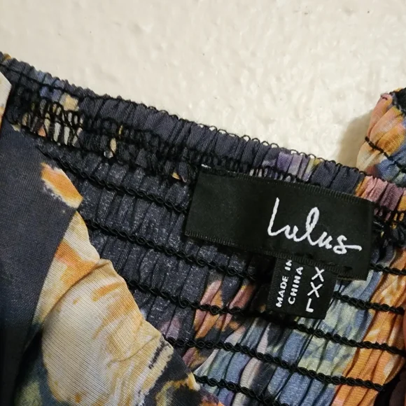 Lulus Adorable Tendencies Dark Grey Floral Puff Sleeve Midi Dress XXL Wedding - Picture 10 of 10